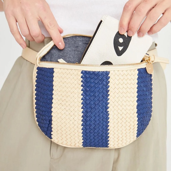Clare V - Fanny Pack in Indigo & Cream Woven Racing Stripes - Picture 2 of 9